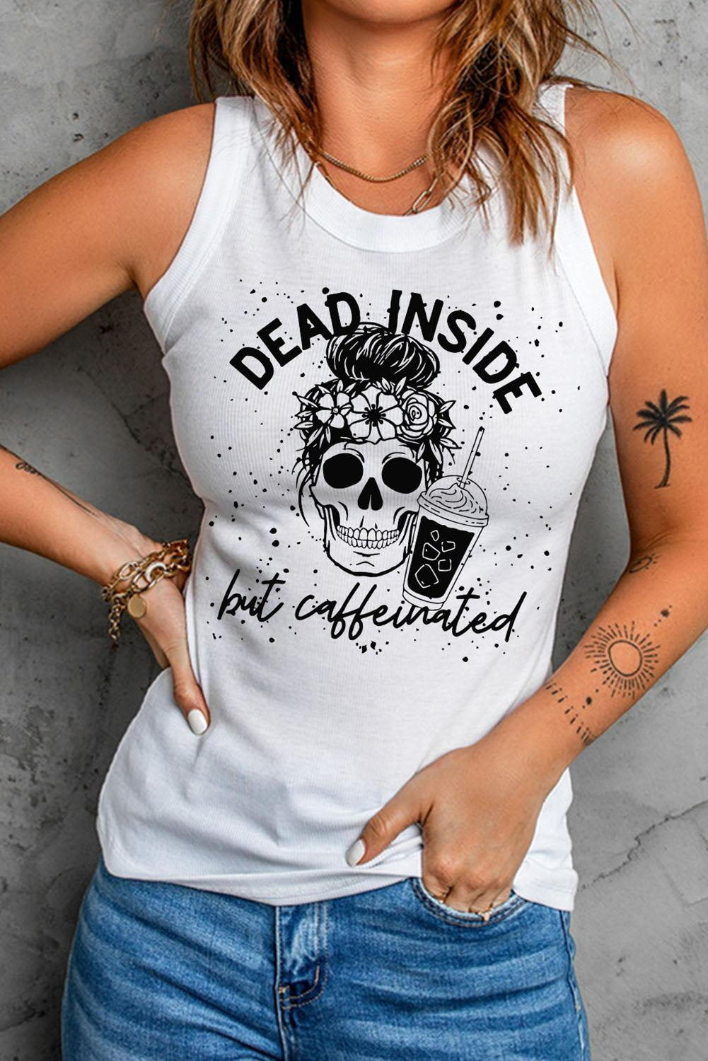 White Skull Dead Inside Letter Print Tank Top