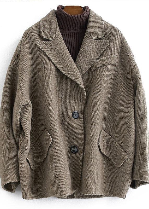 Luxury chocolate wool coat woman trendy plus size Coats Button Down women Notched coats