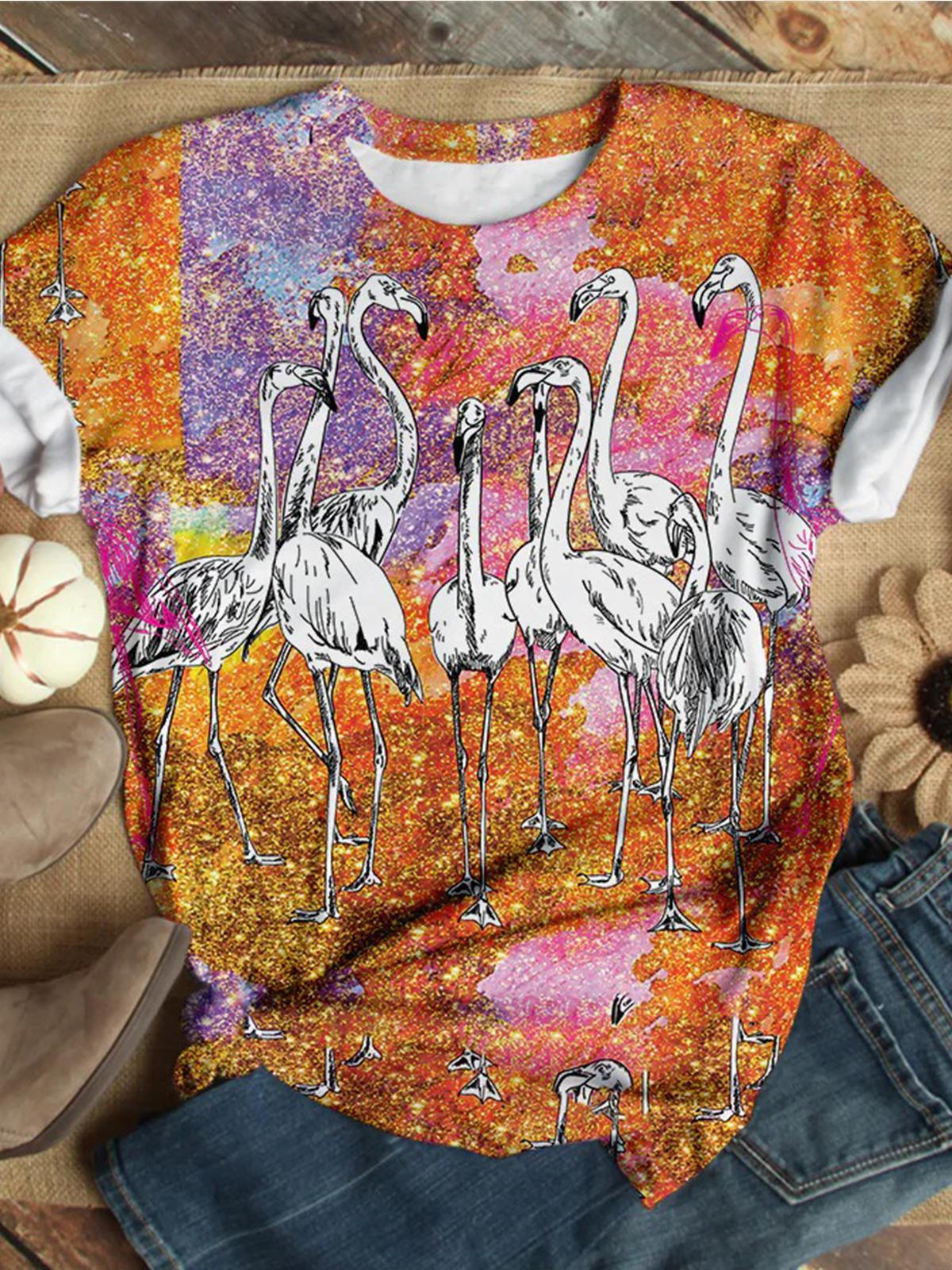 Flamingo Crew Neck Short Sleeve T-shirt