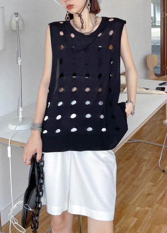 Vintage Black O Neck Hole Beach Cotton Vest