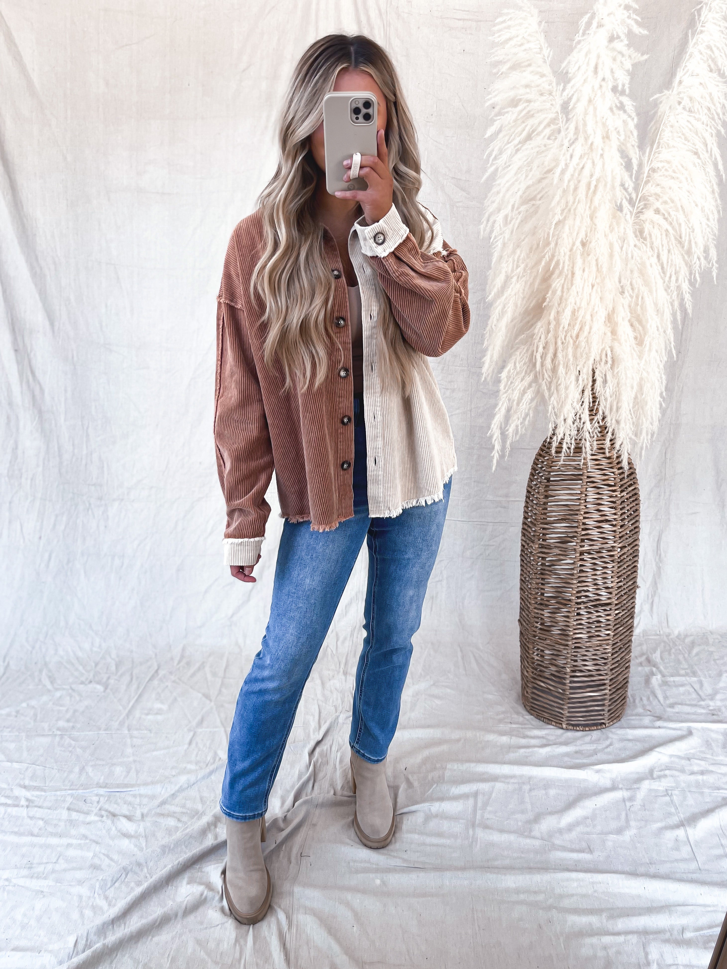 Autumn Winds Shacket in Cream/Camel