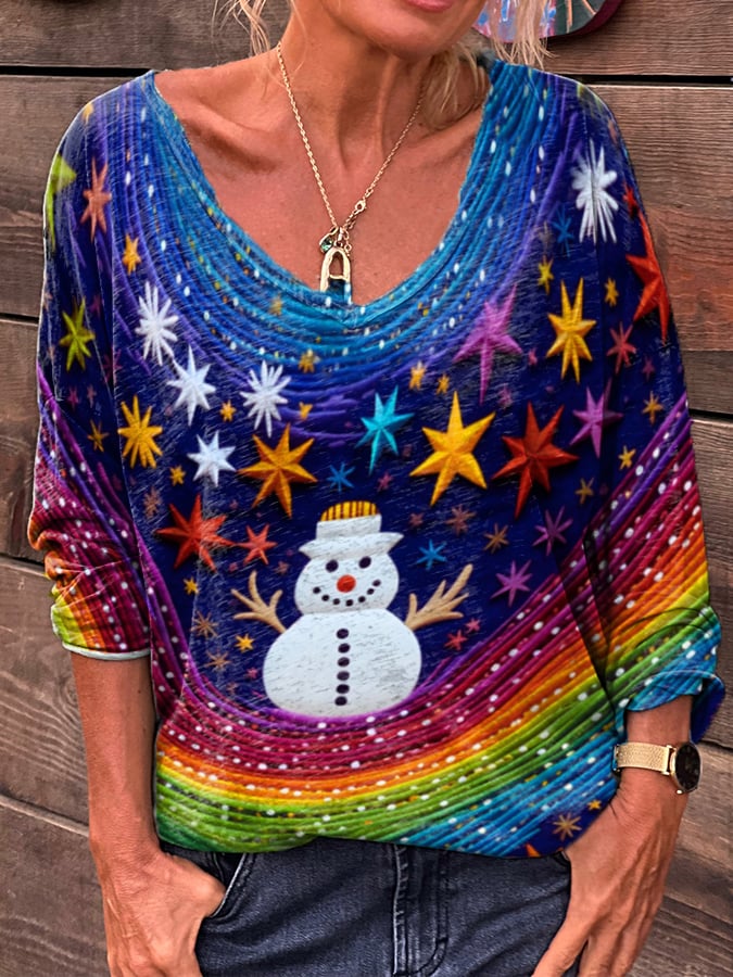 Women's Christmas Hippie Style Funny Santa Printed Casual Long-sleeved Top
